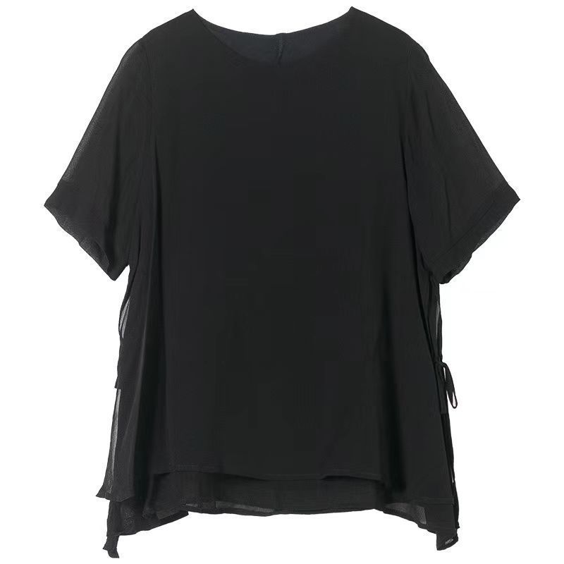 Женская шифоновая рубашка, летняя корейская версия, круглый вырез, большой размер, короткий рукав, свободная маленькая рубашка для женщин