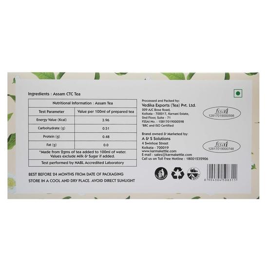 Karma Kettle Assam Tea - Unbleached and Staple-Free with Natural Flavorings - 100 Double Chambered Teabags, 200 Gm