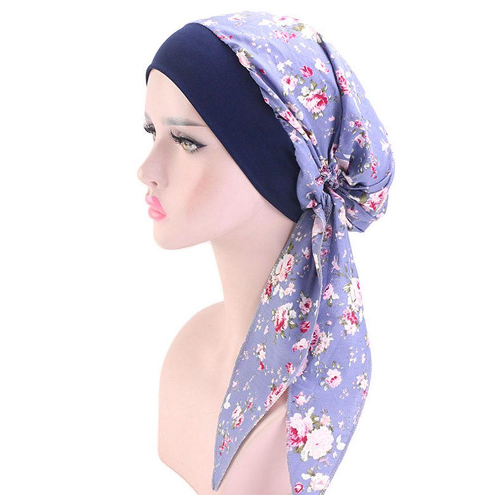 Women Headwear Pre-Tied Elastic Chemo Pirate Cap Hair Loss Hat Cancer Head Scarf Muslim Turban