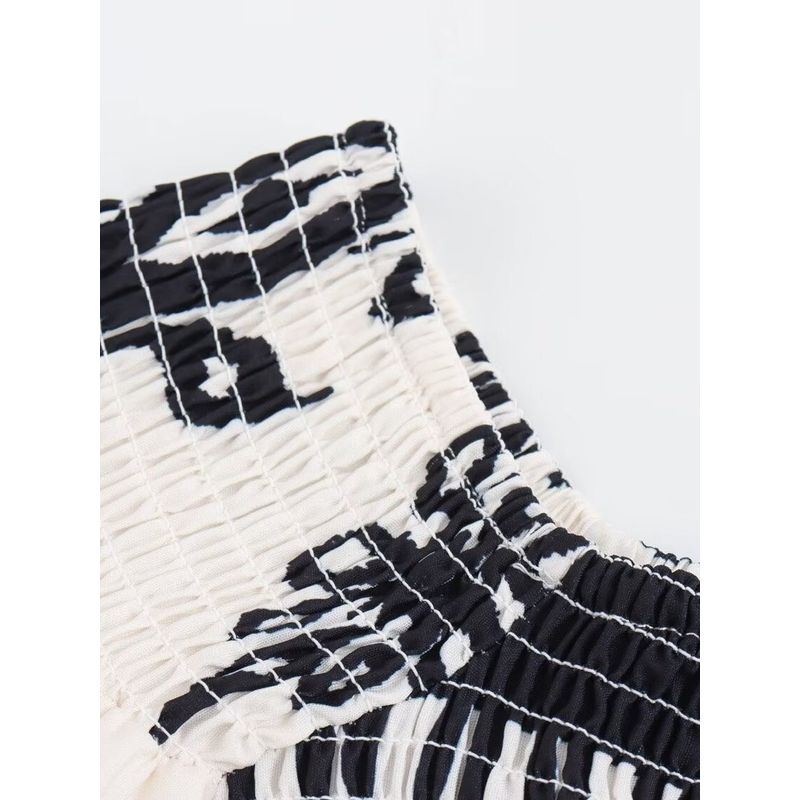 Kaslead New Arrival Women's Clothing Fashion Style Fashion Casual Minimalist Print Smocking off-Shoulder Dress