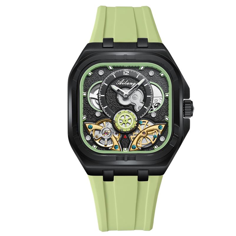 AILNG Unique Design Tourbillon Men Clock Sky Blue Automatic Mechanical Waterproof Luxury Man Watch Rubber Strap Men's Watches