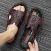Genuine Leather Men Slippers Handmade Flip Flops Crocodile Grain Style Summer Men Casual Shoes Non-slip Outdoor Men Beach Shoes