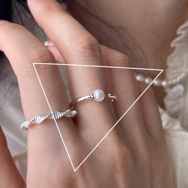 VENTFILLE 925 Sterling Silver Geometry Pearl Irregular Rings For Women Korean Sweet Temperament Jewelry Girls Gift Dropshipping