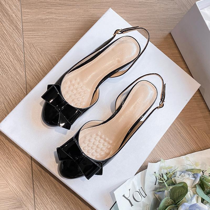 Женские туфли на массивном каблуке 2025 Летняя мода Сандалии с бантом Нескользящие Легкие Роскошные Дышащие Удобные Туфли-лодочки с ремешком на пряжке