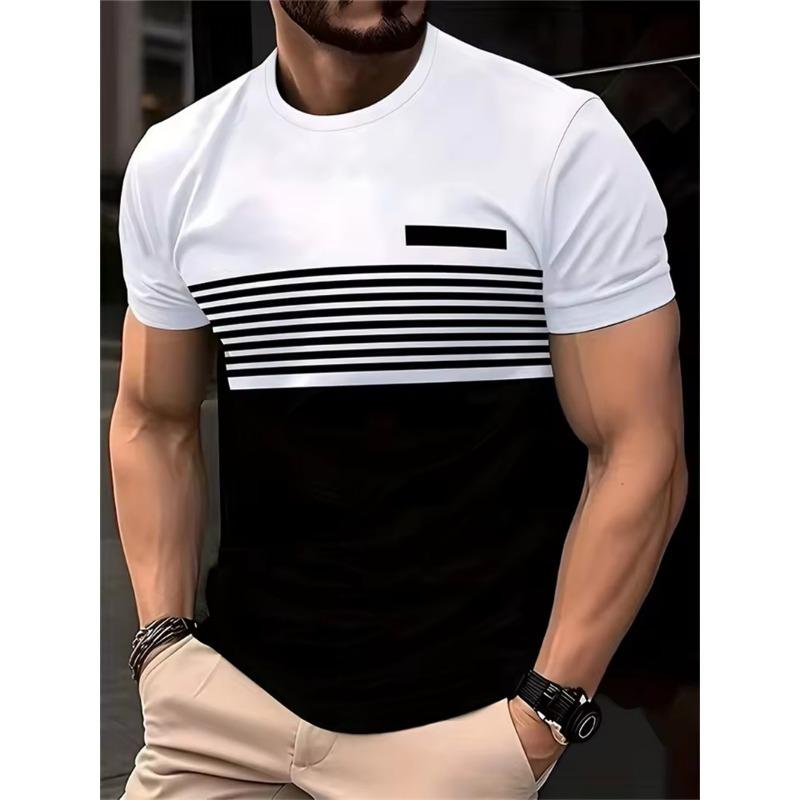 Fashion Striped Pattern Men's Short Sleeve T-Shirts Summer 3d Printed Street Trend Simple T Shirt 6XL Plus Size Casual Tops