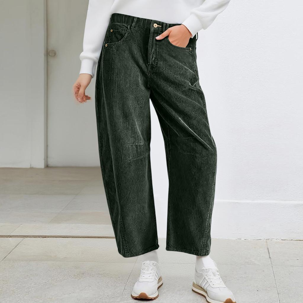 Women's Fashion Solid Color Corduroy Loose Straight Pants