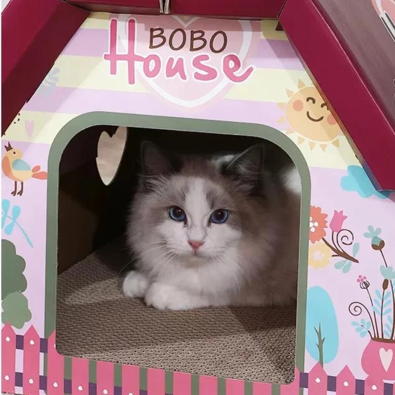 Картонная коробка для кошек, домик для кошек, кошачье гнездо, кошачья когтеточка, интегрированная вертикальная коробка, большая симпатичная гофрированная бумага, принадлежности для заточки когтей, Ca