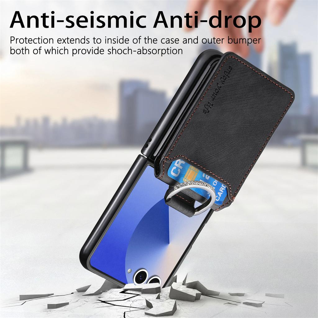 Чехол для Samsung Galaxy Z Flip7 5G с держателем для карт и подставкой, задняя крышка из кожи с ретро-текстурой