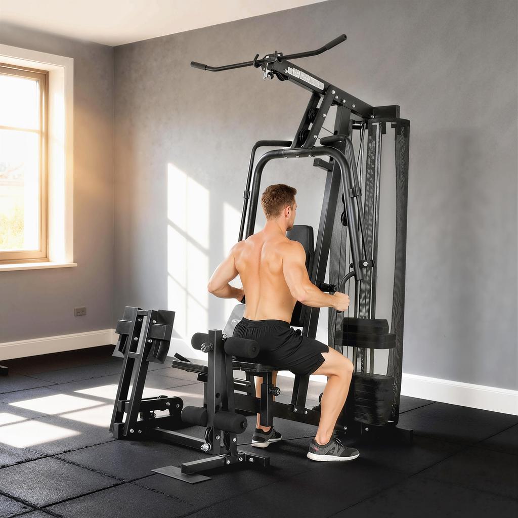 Power Rack Fitness Station with Lat Pulldown Butterfly Bar 65kg Weights Cable up to 120kg