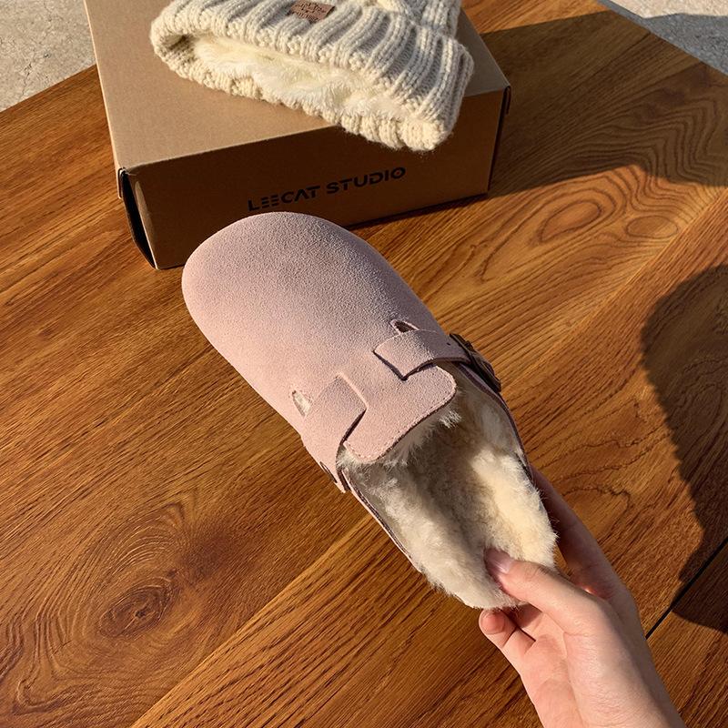 Женские Birkenstocks на толстой подошве для летних лет с плюшевой и пушистой внешней отделкой Baotou Boken увеличивают рост вполовину