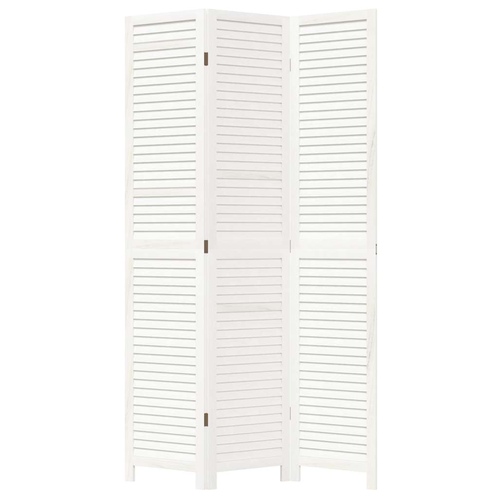 3 Piece Room Divider White Solid Paulownia Wood