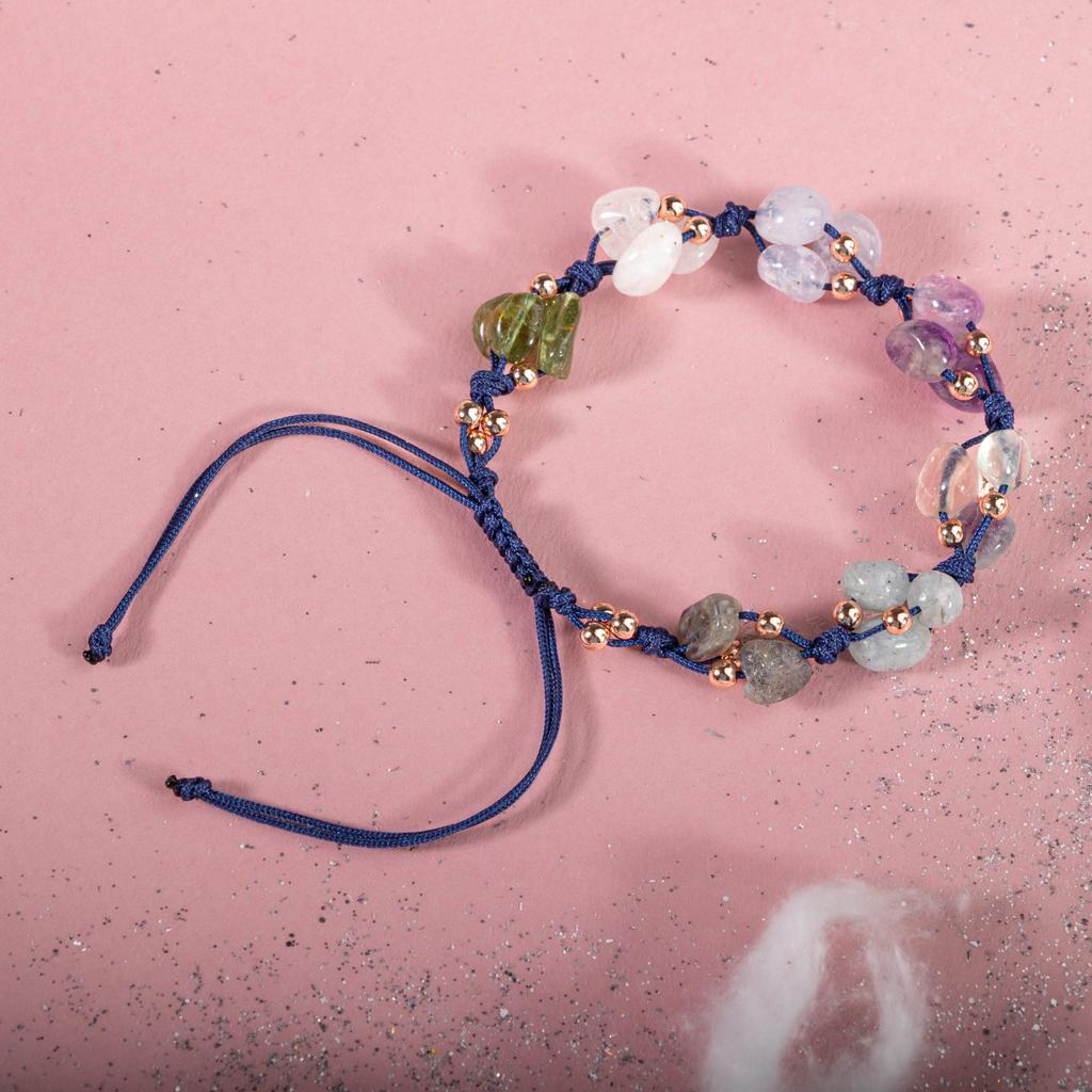 Браслет Водолея Аквамарин, Аметист, Лунный камень, Халцедон, Лабрадорит, Пурпурный флюорит, Нефрит