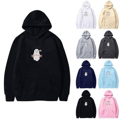 Женская однотонная толстовка с капюшоном с длинным рукавом и принтом на Хэллоуин