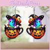 Colorful Halloween Themed Cartoon Ghost Pumpkin Pattern Women Earrings Acrylic