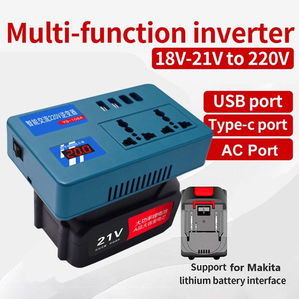 Портативный инвертор питания DC 21V в AC 180V-220V 120W, умный трансформатор для аккумулятора Makita 18V