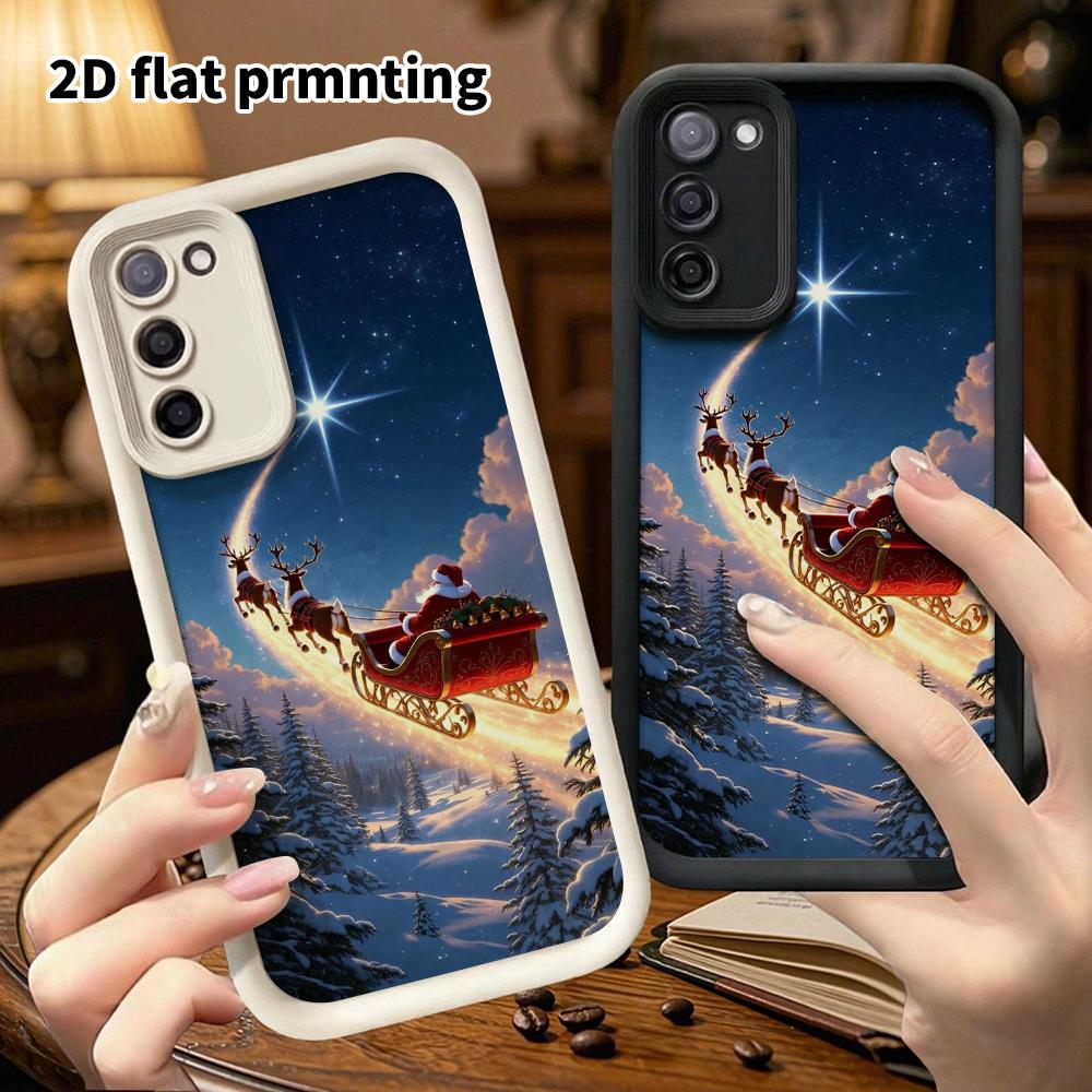 Phone Case: 2D Flat Samsung Galaxy A34 A35 M05 M06 S20 S22 S21 FE Plus 5G Step-style Protective Case, Santa's Sleigh, Christmas and Halloween Gifts