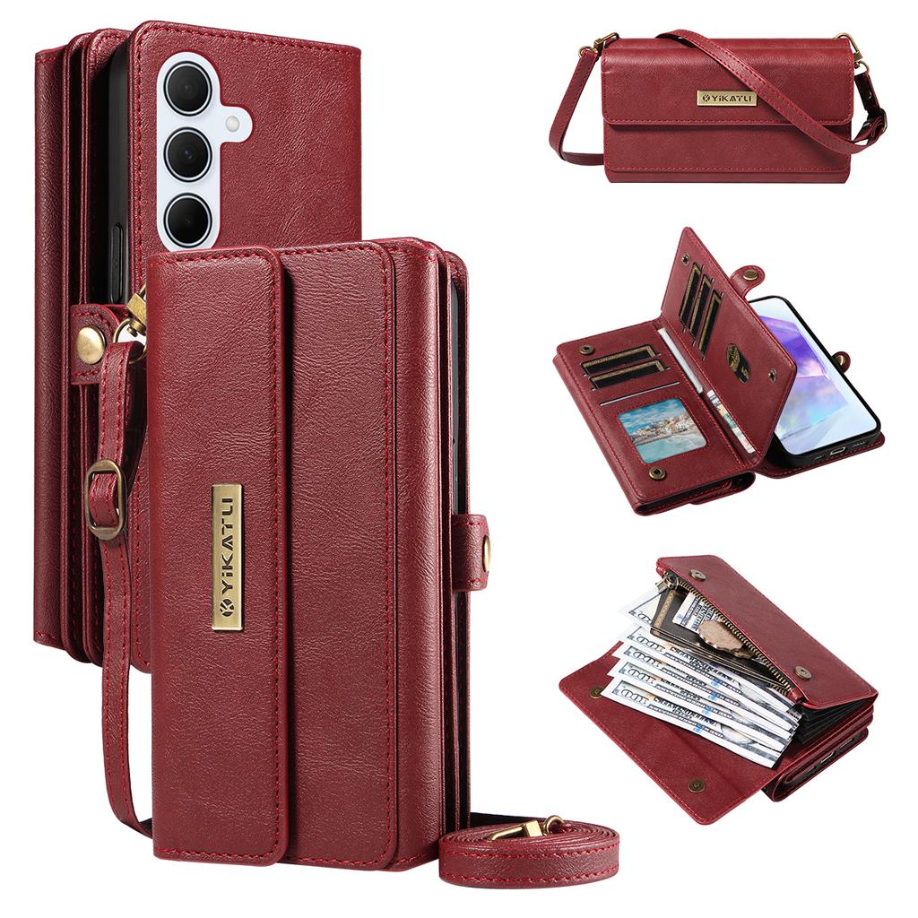 Чехол для Samsung Galaxy A55 5G YIKATU YK-008 Кожаный чехол-кошелек на молнии для телефона с плечевым ремнем