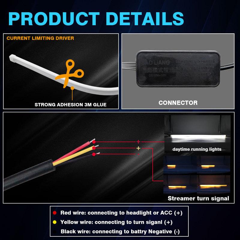 2pcs Flexible sequential Flowing Tube Strip Car DRL Turn Signal Angel Eye White Amber LED Daytime Running Lamp Headlight 30cm