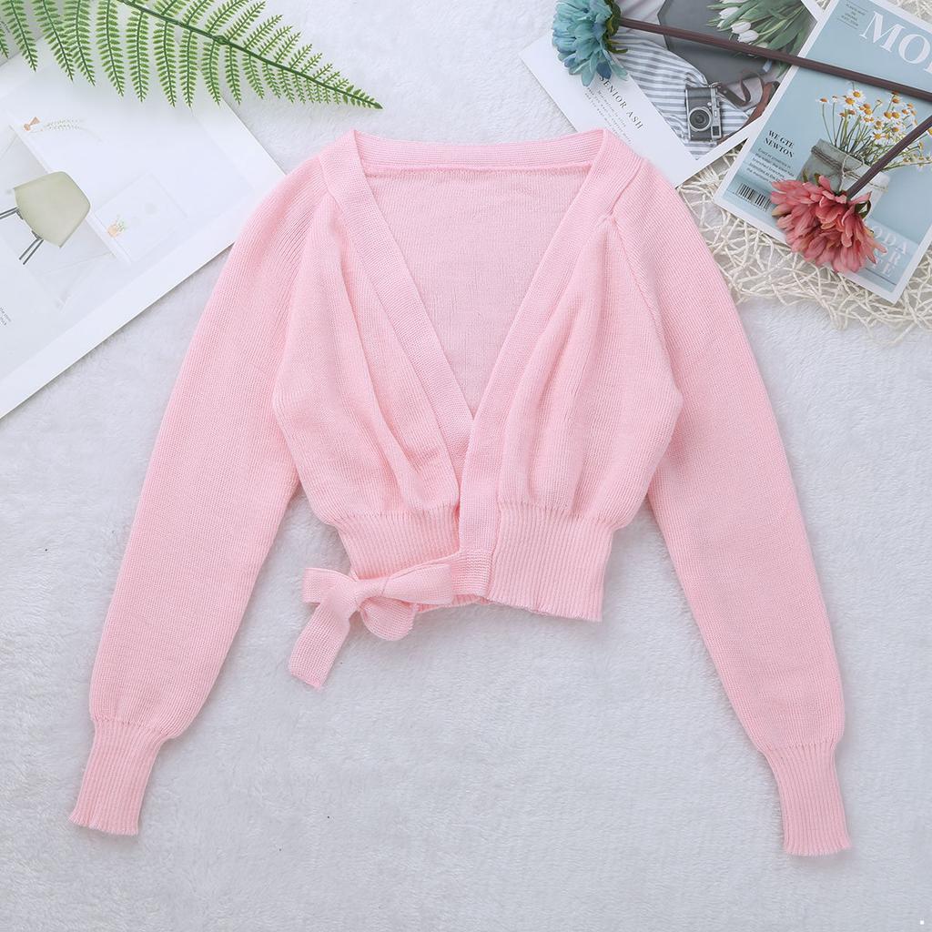 Kids Ballet Knit Wrap Sweater Girls Winter Autumn Warm Sweaters Long Sleeve Cardigan Warm Up Shawl Gymnastics Dance Jacket