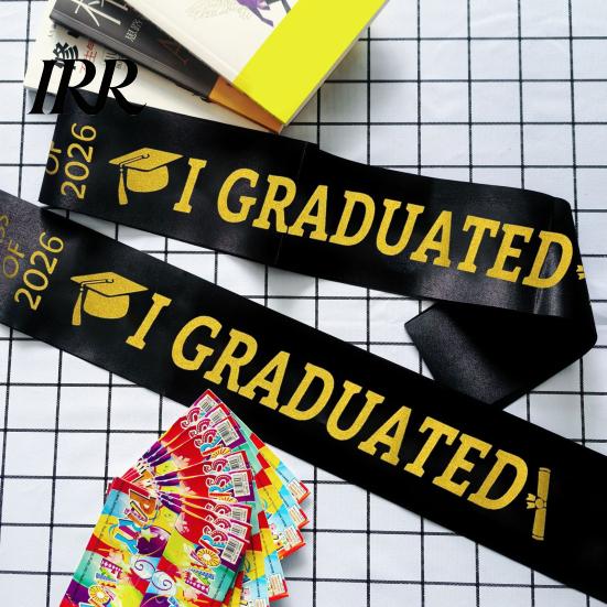 Graduation Shoulder Straps Class of 2026 Cap Sash Badge Set I Graduated Satin Stole Metal Medals with Matte Black And for Grad Party Supply