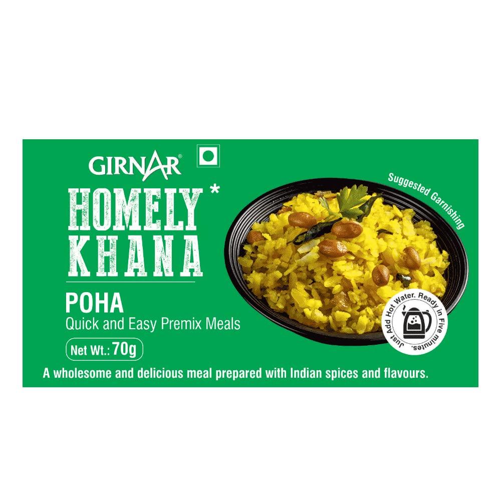 Girnar Homely Khana Poha Ready To Eat Indian Breakfast Snack Vegetarian Rice Flakes Meal 70 g Pack Instant Food