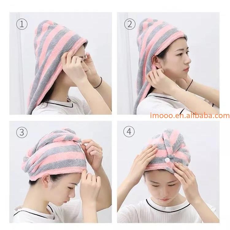 Factory Price Dry Hair Towel Absorbent Striped Bath Towel Women Washcloth for Shower Bathroom Microfiber Home