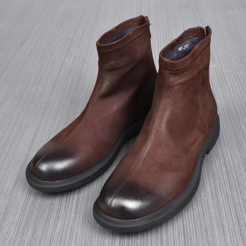 Men's Genuine Leather Martin Mid-Cut Casual Boots with Velvet Lining - Trendy All-Match Design for Spring and Autumn