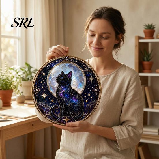 Stress Relief Hobby Black Cat Diamond Art Kits for Adults Beginners, DIY Material Package, Gift Painting Craft Set Home Wall Decor & Window