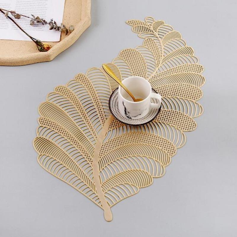 PVC Leaf Hollow Oil Water Resistant Nordic Non-slip Kitchen Placemat Coaster Insulation Pad Dish Coffee Table Mat Home D