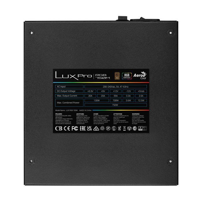Bloc d'alimentation - Aerocool - LUX PRO RGB 750M - 750W - 80Plus Bronze - Éclairage LED RGB
