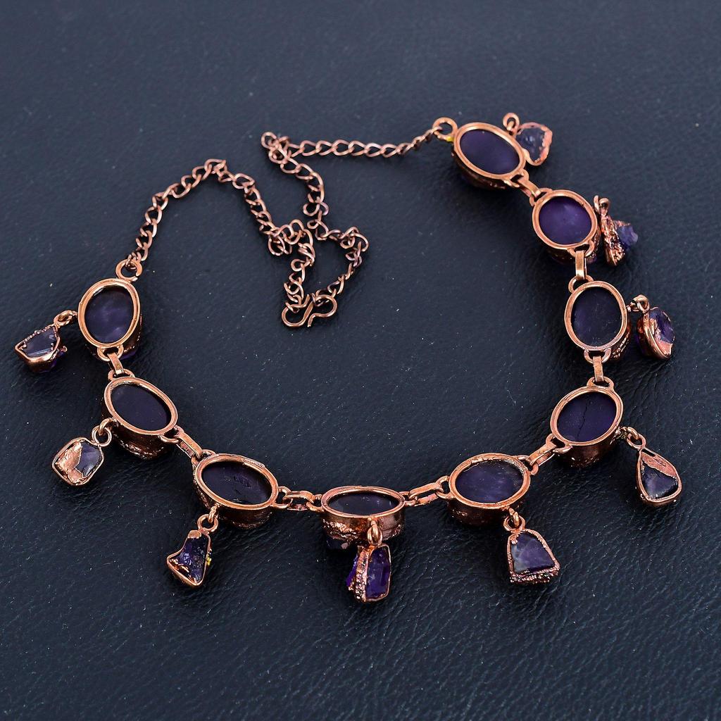Аметистовое ожерелье, Ювелирное ожерелье из гальванизированной медью с драгоценным камнем, Ювелирные изделия ручной работы, Для подарка на годовщину