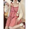 Японское платье Лолиты Kawaii, женское, милое, красное, клетчатое, вечернее, мини-платье, женское, корейское, модное, свободное, платье принцессы Y2k, новое, осенью