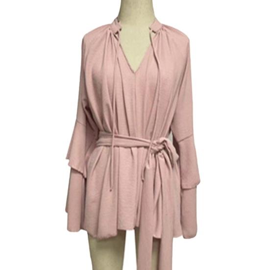 Summer Ruffle Long Sleeve Dress for Women Casual V Neck