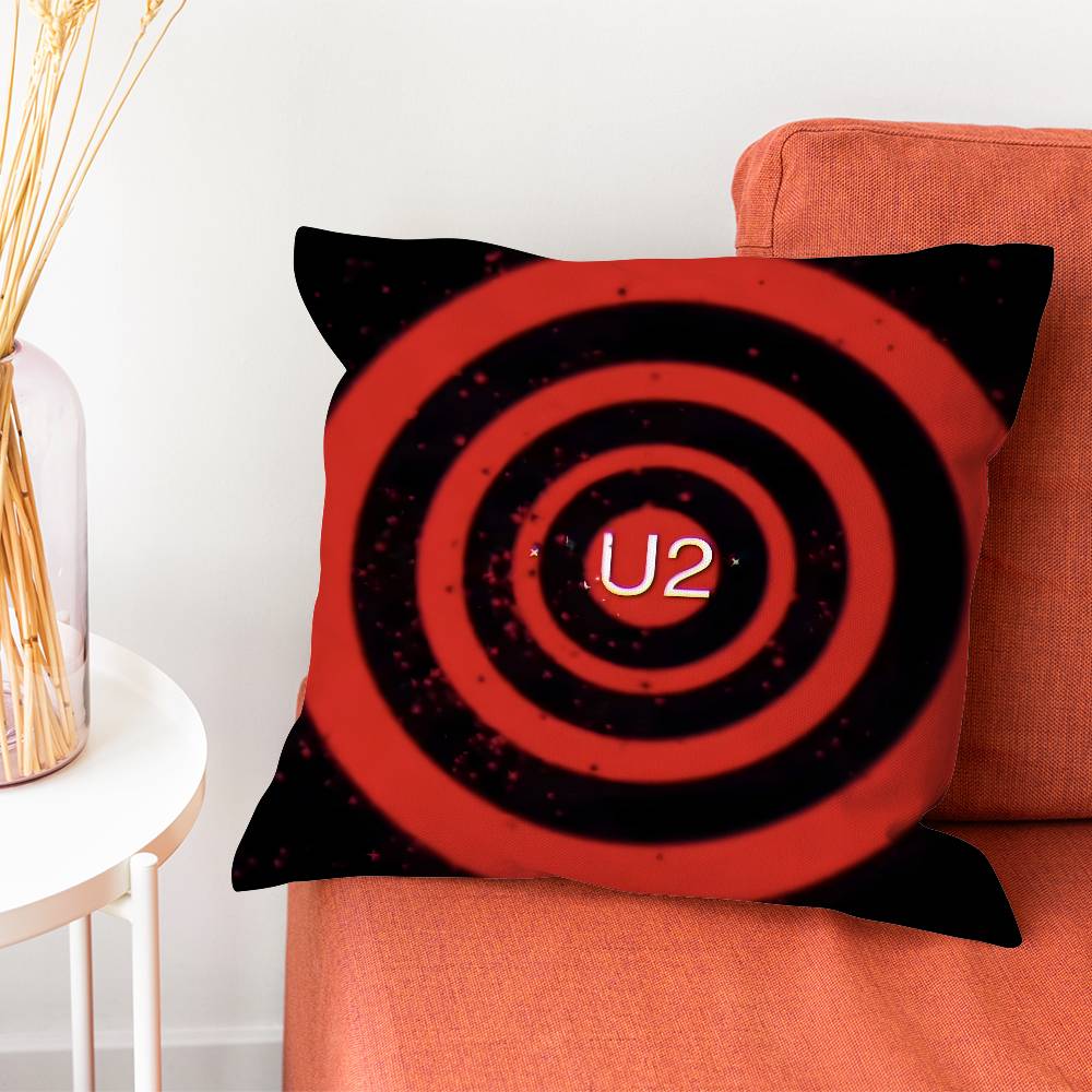Rock Band U Pillow Case Silky Short Plush With Invisible Zipper Dustproof Sofa Cushion Cover For Home Decor