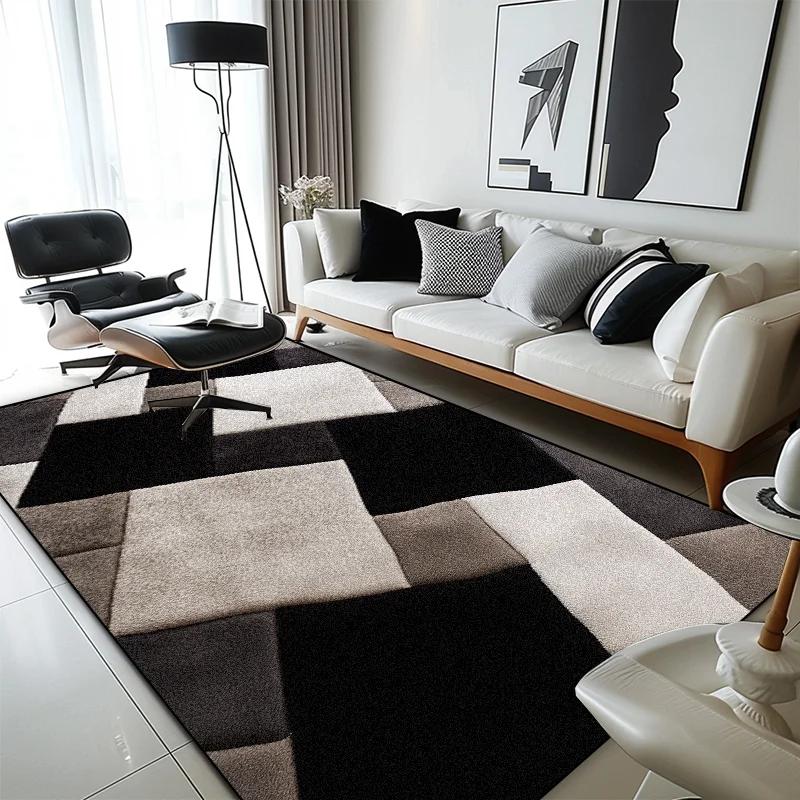Современный геометрический клетчатый ковер для гостиной, домашнее украшение, мягкие ковры большой площади, спальня, нескользящие моющиеся прикроватные напольные коврики