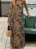 Женское длинное платье-сарафан на тонких бретельках с глубоким вырезом на спине, свободное, с леопардовым и цветочным принтом, пляжная накидка, повседневное длинное летнее платье