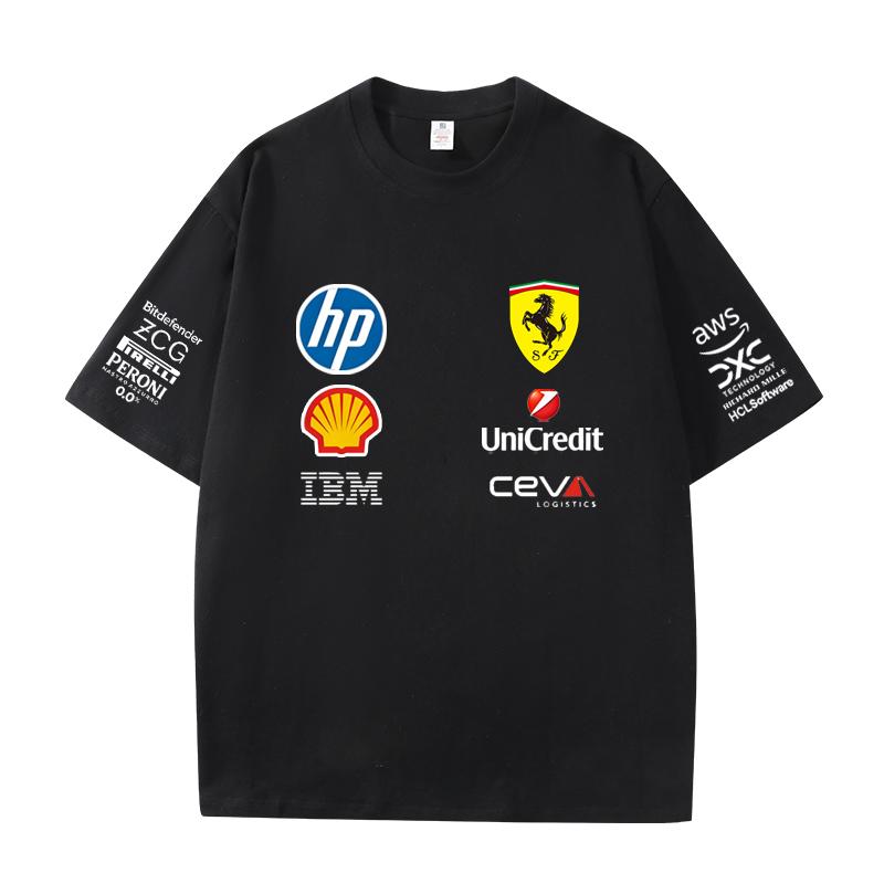 Мужская и женская оверсайз футболка Ferrari F1 Racing с классическим принтом логотипа спонсора, короткий рукав, повседневная одежда в стиле мотоспорта, уличная одежда