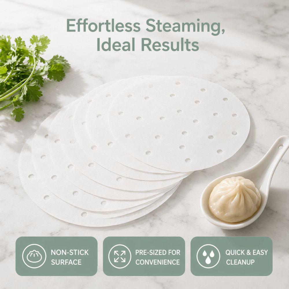 100PCS 6 Inch Steamer Liner Wood Pulp Paper Parchment Steamer Paper Steaming Baking
