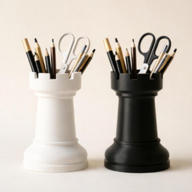 Plastic Chess-Formed Pen Holder and Multifunctional Vase for Office and School Supplies