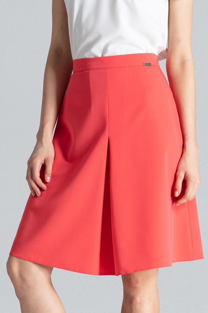 Elegant A-line skirt with box pleat, coral M667, size