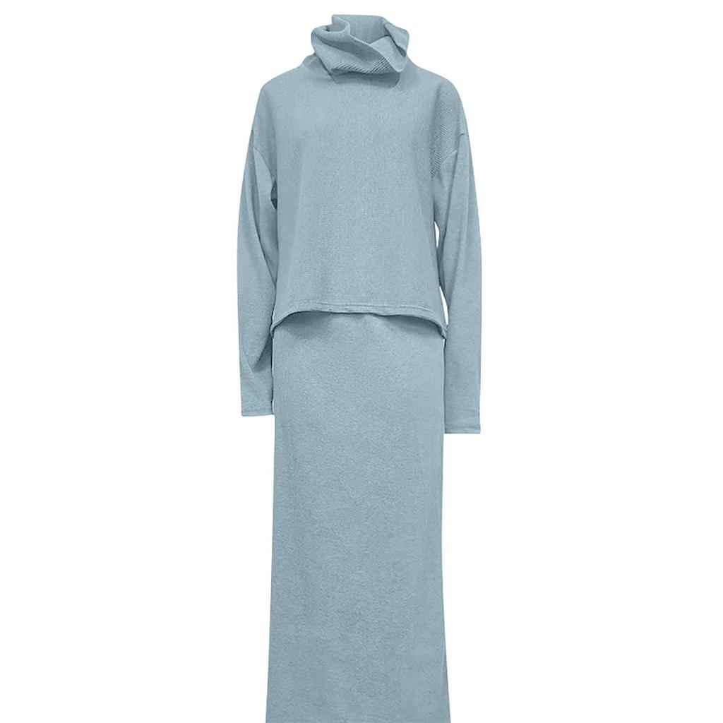 Женский повседневный свободный вязаный свитер, длинная юбка, комплект из двух предметов