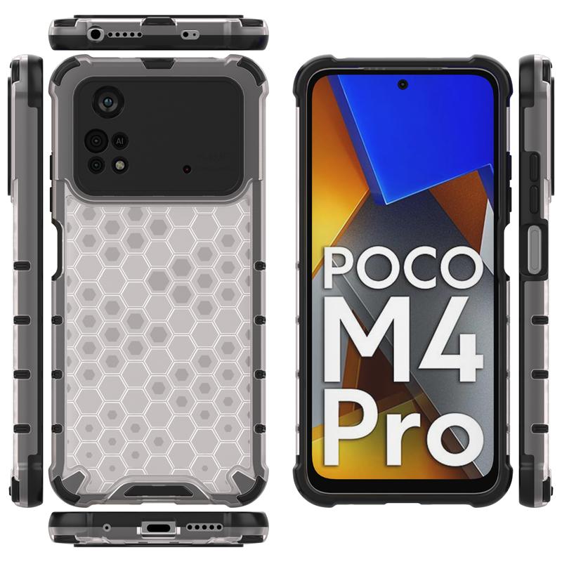 Shockproof Transparent Case For Xiaomi Poco M4 Pro 4G Honeycomb Armor Clear Case For Poco M4 Pro Case Cover For Poco M4 Pro 4G