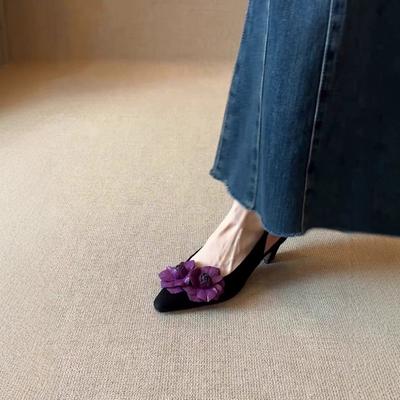 Версия из овчины~ 20 Французский нишевый темперамент мягкая подошва острый носок повседневные цветы мелкий вырез толстый каблук туфли на высоком каблуке женские