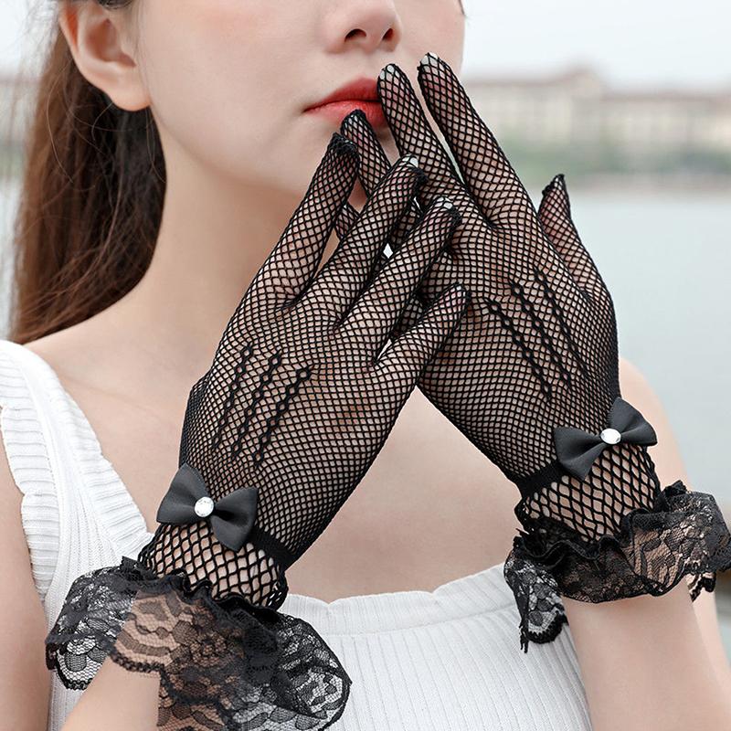 Женские церемониальные этикетные сетчатые тонкие варежки в стиле готического панка, сексуальные перчатки, черные, белые, мягкие, эластичные, для девочек, кружевные, ажурные перчатки в стиле Лолиты