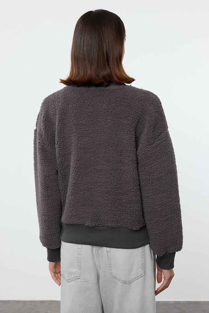 Женская модная стильная толстовка цвета экрю на молнии большого размера, широкая плюшевая толстая вязаная толстовка