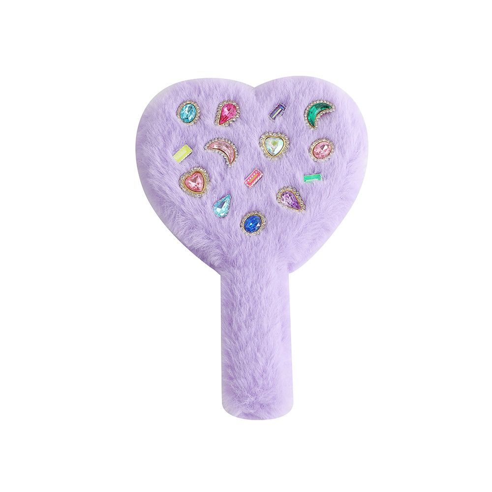 Mini Portable Love Hand Mirror Compact Plush Handle Handheld Mirror Cute Heart-shaped Makeup Tool Women