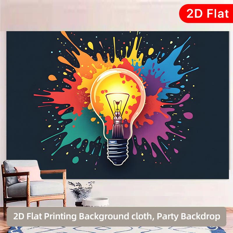 1PC 2D Flat Banner, Creative Light Bulb & Colorful Background, Polyester Party Backdrop, Versatile for Living Room Wall