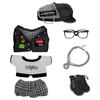 Niannyyhouse 15cm Plush Clothes Set: Hat, Vest, T-Shirt, Shorts, Glasses, Necklace, Shoes, Loose Fit Cotton Doll Clothes (Black, 15cm)