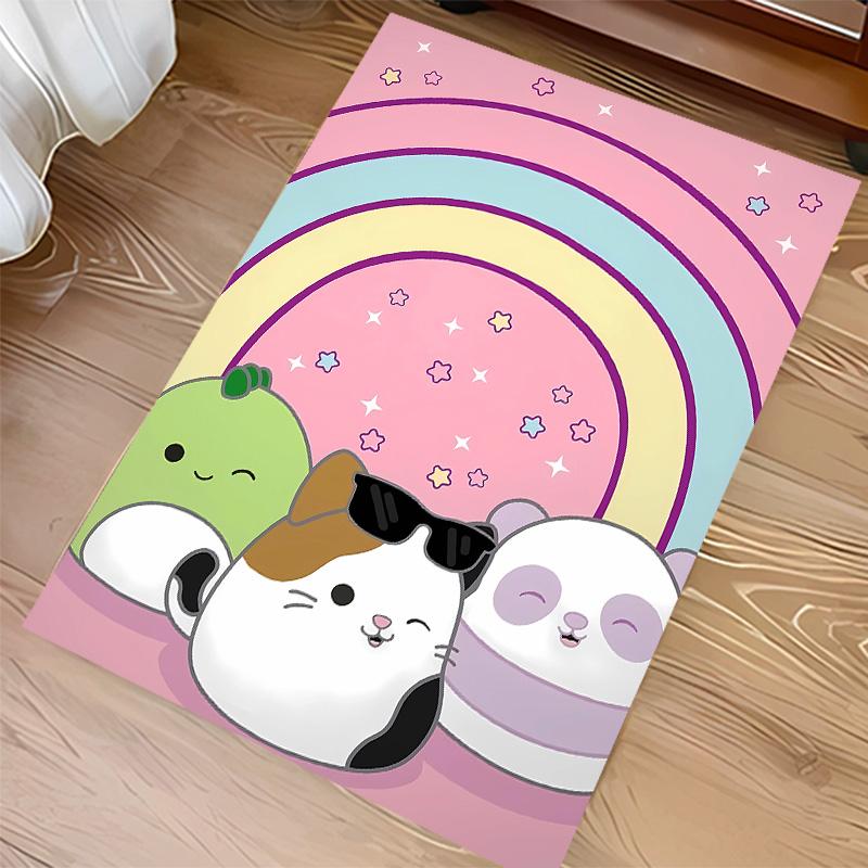 Коврик Squishmallows с принтом - Мягкий, Моющийся, Нескользящий, Для помещений, Под офисные стулья, Гостиной, Домашнего офиса, Декоративный ковер
