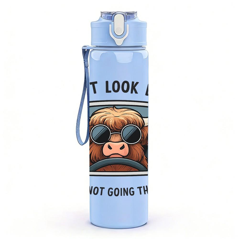 1PC Don't Look Back Highland Cow 750ml Color Plastic Sports Water Bottle Leakproof Flip Straw Lid Suitable for Sports Office Home Use